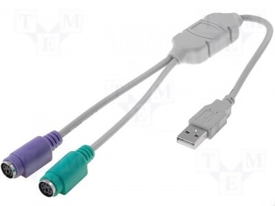 Кабел адаптер A-USB-PS2 Адаптер USB-PS2; PS/2 гнездо x2,USB A щепсел
